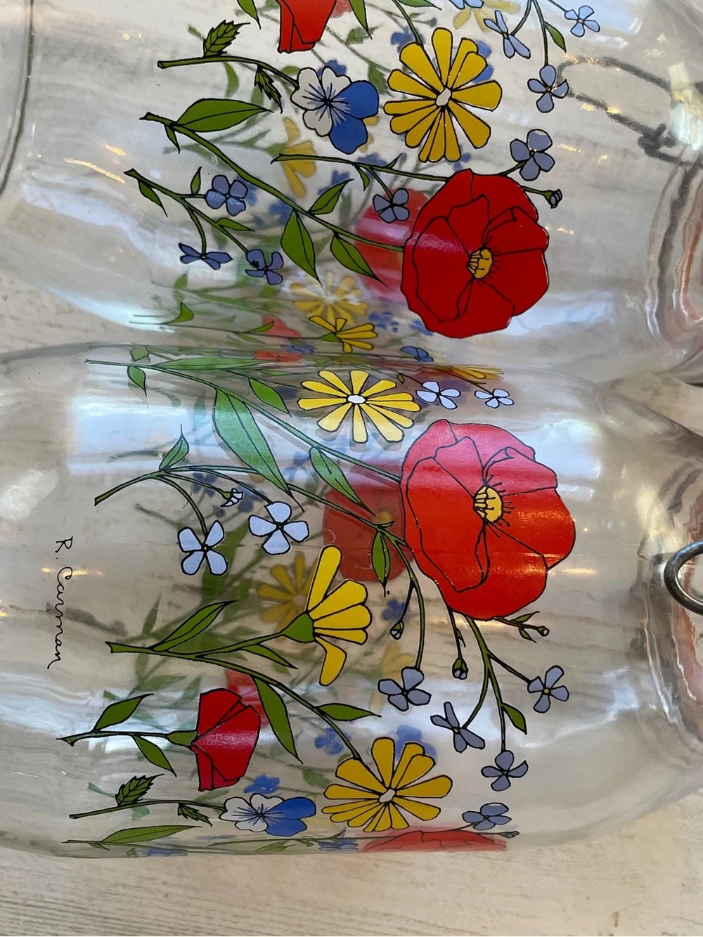 Vintage Floral Canister Jars with Red Poppy Design R Carman Arc France Set of 3